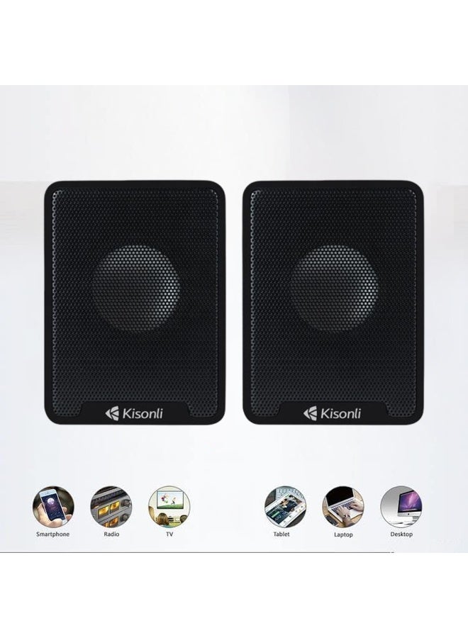 كيسونلي مكبر صوت Kisonli  K100 USB 2.0 متعدد الوسائط لأجهزة الكمبيوتر المحمولة والمكتبية - نظام صوت ستيريو ثنائي القنوات مع مدخل AUX 3.5 ملم، صوت جهير قوي، تصميم صغير الحجم للكمبيوتر والتلفزيون والهاتف المحمول - Image 3